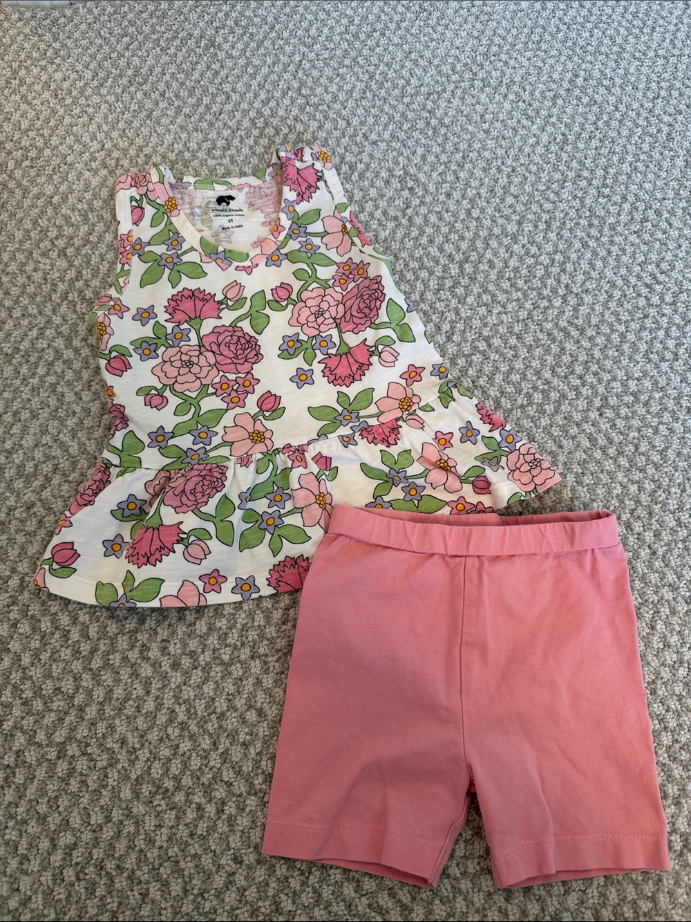 Floral Peplum Tank Top and Pink Shorts Set - Girls
